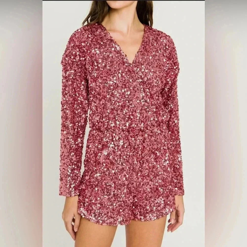 ENGLISH ROSE SEQUIN WRAP ROMPER SIZE MEDIUM